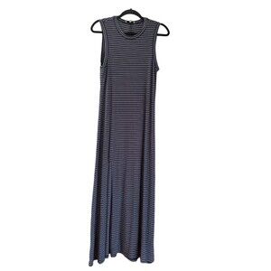 NSR Dress Womens Small Blue White Stripe Sleeveless Maxi Front Slit Ribbed Knit